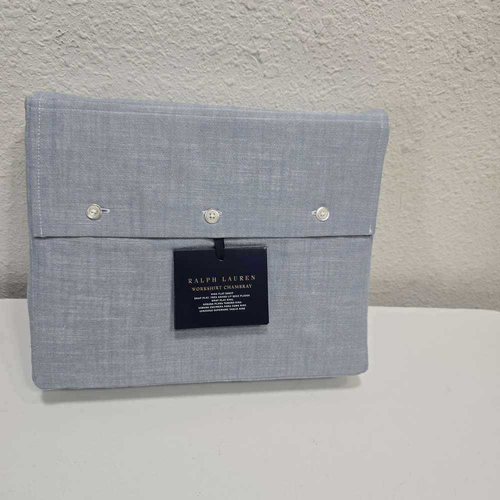 Ralph Lauren Workshirt Chambray Blue King Flat Sheet